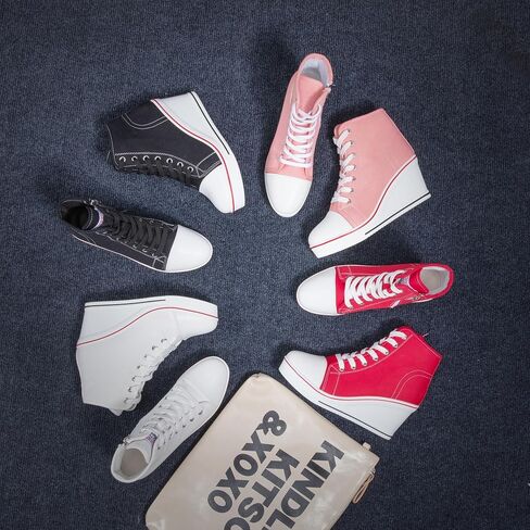Hurriman Wedge Sneakers for Women, High Heel Platform High Top Canvas Shoes Lace up Zipper Fashion Sneakers, Tenis Zapatos de Cuña Plataforma Tacón para Mujer, Suitbale for Y2K & Harley Quinn Cosplay in Saudi Arabia