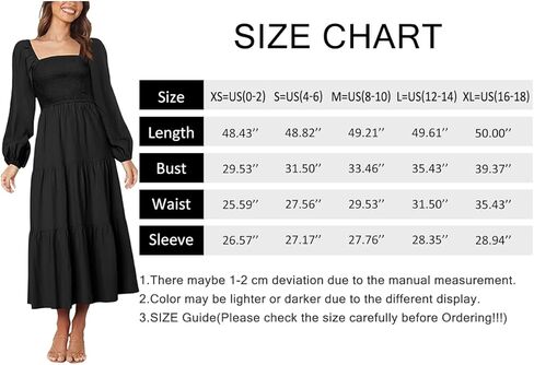 فستان Firfig نسائي 2023 كاجوال بأكمام طويلة ورقبة مربعة وخصر عالي وتدفق على شكل حرف A فستان طويل متدرج in Kuwait