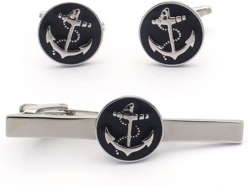Black Anchor Cufflinks and Tie Clip Set, Nautical Cufflinks and Tie Clip in Saudi Arabia