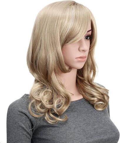 Onedor Full Head Beautiful Long Curly Wave Stunning Wig Charming Curly Costume Wigs with Fringe (24H613 Blonde Highlights) in Kuwait