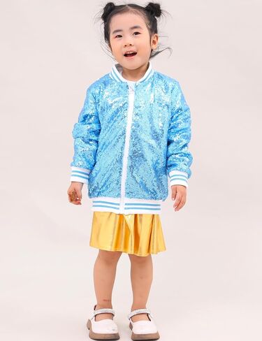 Girls Sequin Jackets Kids Boys Bomber Jacket Zip Up Coat Sparkle Outwear Birthday Clothes in Saudi Arabia