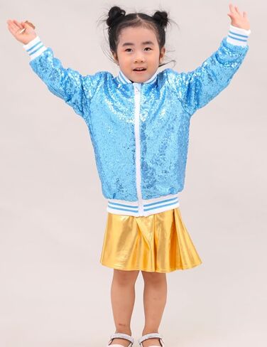 Girls Sequin Jackets Kids Boys Bomber Jacket Zip Up Coat Sparkle Outwear Birthday Clothes in Saudi Arabia