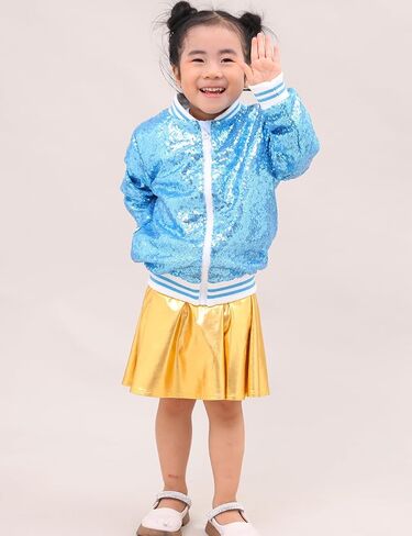 Girls Sequin Jackets Kids Boys Bomber Jacket Zip Up Coat Sparkle Outwear Birthday Clothes in Saudi Arabia