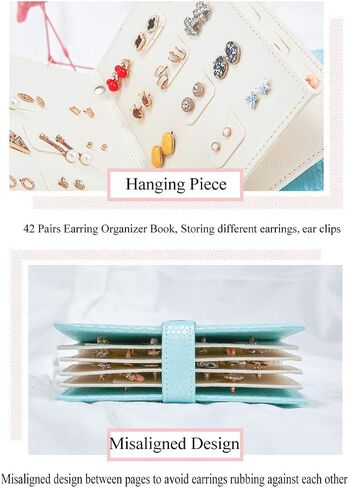 Fangoo Earring Organizer Book Design Earring حامل السفر مجوهرات تخزين حالة حامل صينية، قادرة على عقد 42 زوجا (الأزرق) in Kuwait