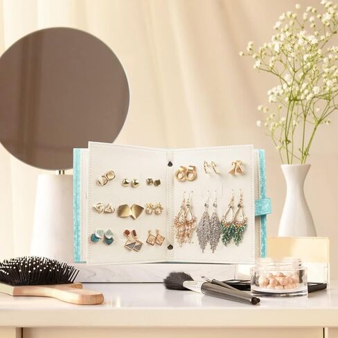 Fangoo Earring Organizer Book Design Earring حامل السفر مجوهرات تخزين حالة حامل صينية، قادرة على عقد 42 زوجا (الأزرق) in Kuwait