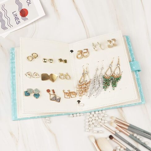 Fangoo Earring Organizer Book Design Earring حامل السفر مجوهرات تخزين حالة حامل صينية، قادرة على عقد 42 زوجا (الأزرق) in Kuwait