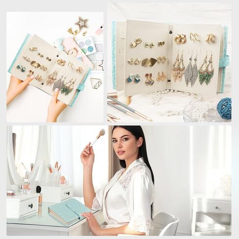 Fangoo Earring Organizer Book Design Earring حامل السفر مجوهرات تخزين حالة حامل صينية، قادرة على عقد 42 زوجا (الأزرق) in Kuwait