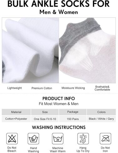 Hicarer 150 Pairs Men's Cushion Ankle Socks Breathable Casual Socks Comfort Men Low Cut Sock for Men Sports Outdoor Running in Kuwait