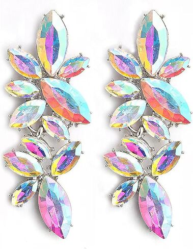 RGY Iridescent Rhinestone Earrings for Prom, Sparkling Bridal Cluster Drop Dangle Stud Earrings, AB Crystal Pageant in Saudi Arabia