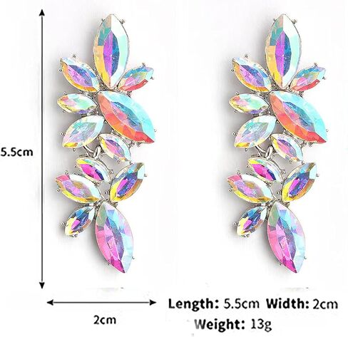 RGY Iridescent Rhinestone Earrings for Prom, Sparkling Bridal Cluster Drop Dangle Stud Earrings, AB Crystal Pageant in Saudi Arabia