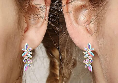RGY Iridescent Rhinestone Earrings for Prom, Sparkling Bridal Cluster Drop Dangle Stud Earrings, AB Crystal Pageant in Saudi Arabia