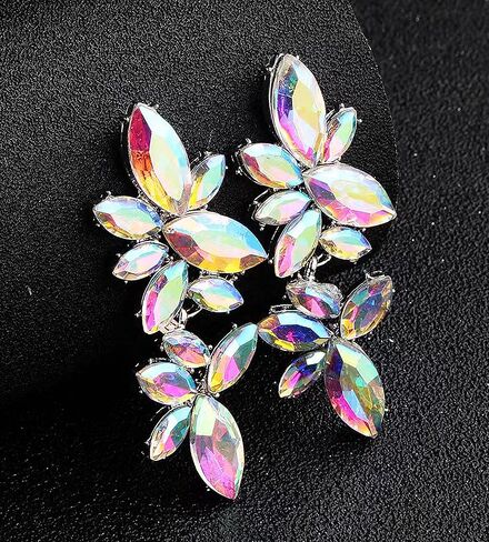 RGY Iridescent Rhinestone Earrings for Prom, Sparkling Bridal Cluster Drop Dangle Stud Earrings, AB Crystal Pageant in Saudi Arabia