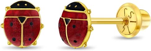 14k Yellow Gold 5mm Colorful Enamel Ladybug Screw Back Earrings for Young Girls - Cute Stud Earrings for Children with Safety Screw Back Locking for Babies, Toddlers & Little Girls in Saudi Arabia