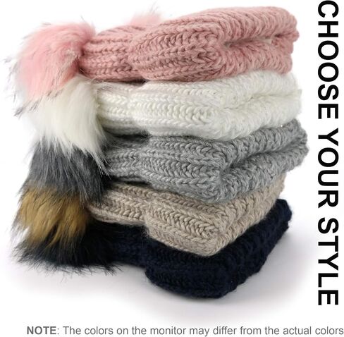 Braxton Beanie Women - 2 Pom Ears Cable Knit Winter Warm Fleece Hat - Wool Snow Outdoor Ski Cap in Saudi Arabia