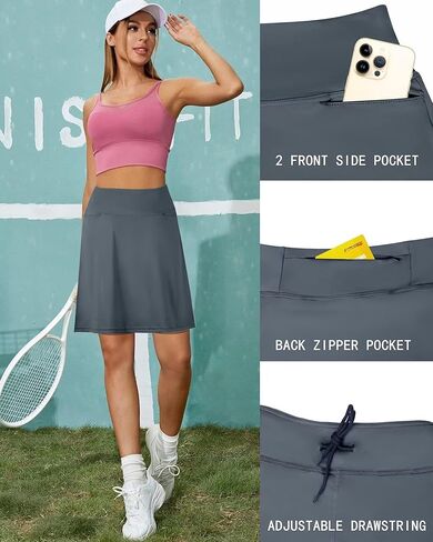 تنورة تنس من SPEED MATE بطول الركبة للنساء، تنورة رياضية للجولف، تنورة غير رسمية عالية الخصر قابلة للتنفس مع جيوب in Kuwait