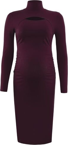 Long Sleeve Turtleneck Maternity Bodycon Dress, Split Chic Pregnancy Dress for Casual Wear, Baby Shower, Photoshoot in Kuwait