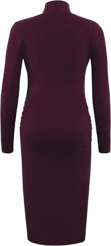 Long Sleeve Turtleneck Maternity Bodycon Dress, Split Chic Pregnancy Dress for Casual Wear, Baby Shower, Photoshoot in Kuwait