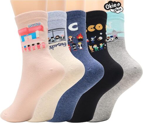 جوارب حريمي من أوكي أوكي - حيوان قطة كلب فن رسوم متحركة | هدايا الكريسماس للجوارب للنساء in Kuwait