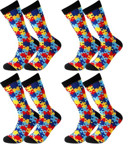 4 Pairs Autism Awareness Socks Novelty Socks for Kids Funny Unisex Crew Colorful Socks Autism Awareness Puzzle Piece Gift Socks for Women Men in Saudi Arabia