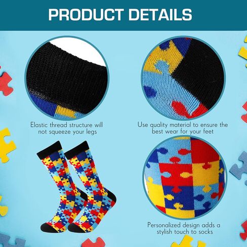 4 Pairs Autism Awareness Socks Novelty Socks for Kids Funny Unisex Crew Colorful Socks Autism Awareness Puzzle Piece Gift Socks for Women Men in Saudi Arabia