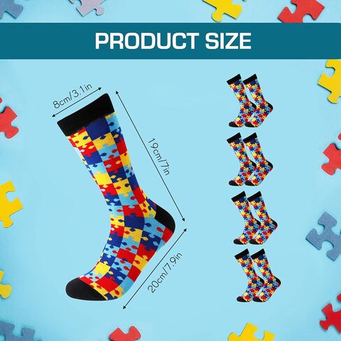 4 Pairs Autism Awareness Socks Novelty Socks for Kids Funny Unisex Crew Colorful Socks Autism Awareness Puzzle Piece Gift Socks for Women Men in Saudi Arabia