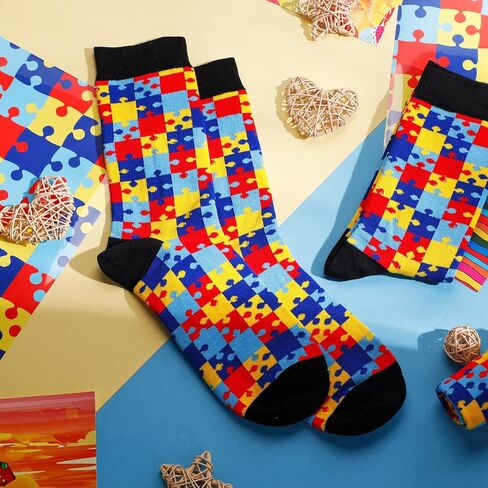 4 Pairs Autism Awareness Socks Novelty Socks for Kids Funny Unisex Crew Colorful Socks Autism Awareness Puzzle Piece Gift Socks for Women Men in Saudi Arabia