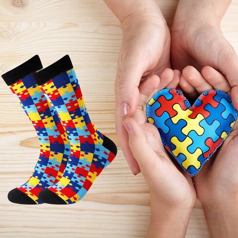 4 Pairs Autism Awareness Socks Novelty Socks for Kids Funny Unisex Crew Colorful Socks Autism Awareness Puzzle Piece Gift Socks for Women Men in Saudi Arabia
