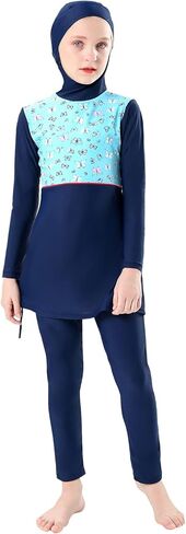 Girl Burkini Swimsuits Modest Muslim Islamic Long Sleeve Rash Guard Full Cover Top Skirted Swim Capris ​Swimwear Set in Saudi Arabia