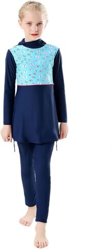 Girl Burkini Swimsuits Modest Muslim Islamic Long Sleeve Rash Guard Full Cover Top Skirted Swim Capris ​Swimwear Set in Saudi Arabia