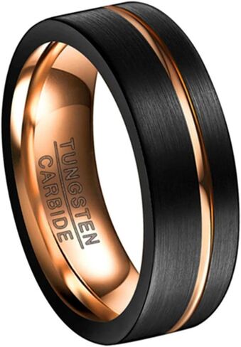 Corato Tungsten Rings for Men 8mm Rose Gold/Blue Grooved Rose Gold and Black/Browm/Blue Two Tone Wedding Band Size 5-14 in Saudi Arabia