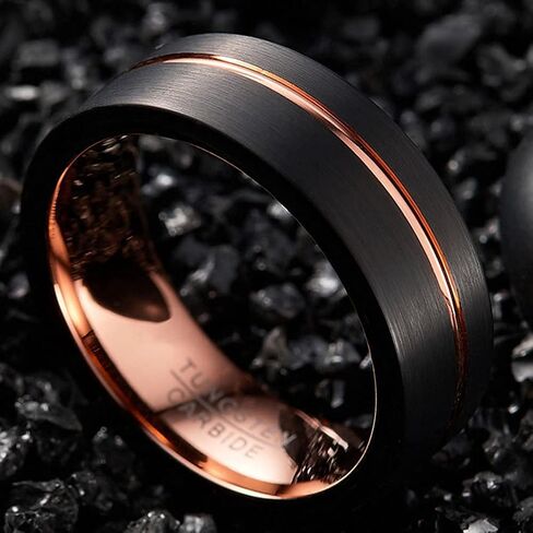 Corato Tungsten Rings for Men 8mm Rose Gold/Blue Grooved Rose Gold and Black/Browm/Blue Two Tone Wedding Band Size 5-14 in Saudi Arabia