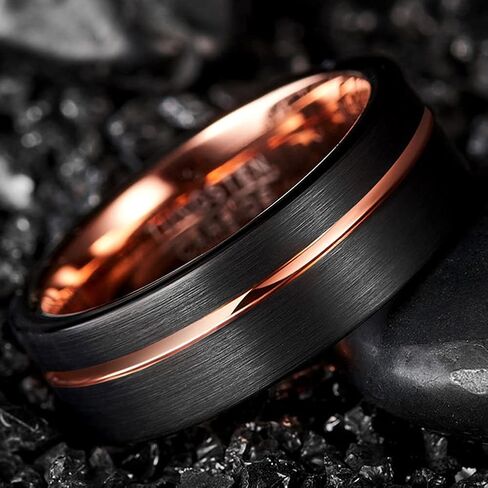 Corato Tungsten Rings for Men 8mm Rose Gold/Blue Grooved Rose Gold and Black/Browm/Blue Two Tone Wedding Band Size 5-14 in Saudi Arabia