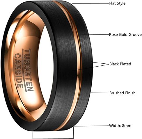 Corato Tungsten Rings for Men 8mm Rose Gold/Blue Grooved Rose Gold and Black/Browm/Blue Two Tone Wedding Band Size 5-14 in Saudi Arabia