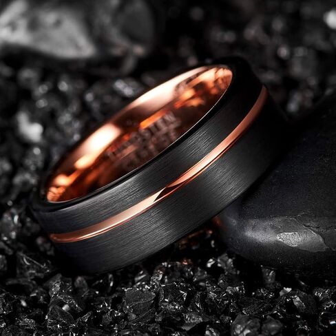 Corato Tungsten Rings for Men 8mm Rose Gold/Blue Grooved Rose Gold and Black/Browm/Blue Two Tone Wedding Band Size 5-14 in Saudi Arabia