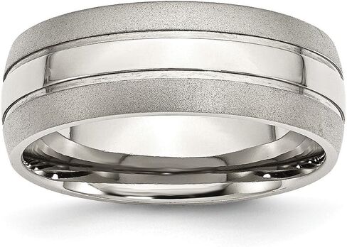 Solid Stainless Steel Grooved 8mm Men's Matte Brushed Finish and Wedding Band Ring in Kuwait