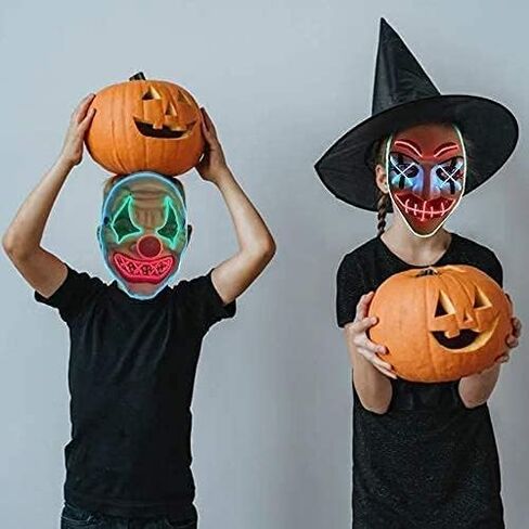 قناع LED للهالوين، قناع تطهير مضيء، أقنعة مهرج مخيفة لحفلات الهالوين - إضاءة زرقاء وخضراء وحمراء in Kuwait