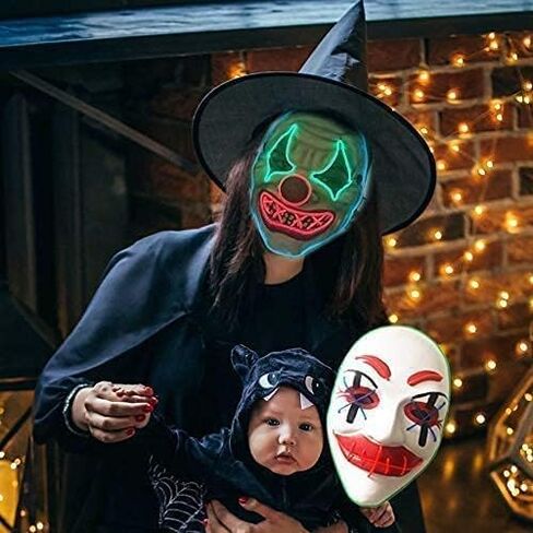قناع LED للهالوين، قناع تطهير مضيء، أقنعة مهرج مخيفة لحفلات الهالوين - إضاءة زرقاء وخضراء وحمراء in Kuwait