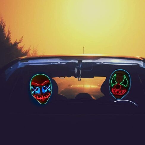 قناع LED للهالوين، قناع تطهير مضيء، أقنعة مهرج مخيفة لحفلات الهالوين - إضاءة زرقاء وخضراء وحمراء in Kuwait