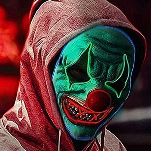 قناع LED للهالوين، قناع تطهير مضيء، أقنعة مهرج مخيفة لحفلات الهالوين - إضاءة زرقاء وخضراء وحمراء in Kuwait