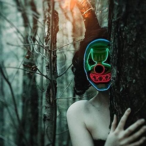 قناع LED للهالوين، قناع تطهير مضيء، أقنعة مهرج مخيفة لحفلات الهالوين - إضاءة زرقاء وخضراء وحمراء in Kuwait
