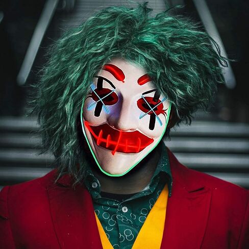 قناع LED للهالوين، قناع تطهير مضيء، أقنعة مهرج مخيفة لحفلات الهالوين - إضاءة زرقاء وخضراء وحمراء in Kuwait