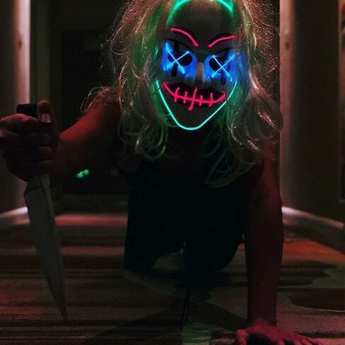 قناع LED للهالوين، قناع تطهير مضيء، أقنعة مهرج مخيفة لحفلات الهالوين - إضاءة زرقاء وخضراء وحمراء in Kuwait