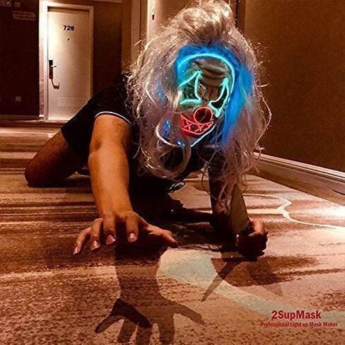 قناع LED للهالوين، قناع تطهير مضيء، أقنعة مهرج مخيفة لحفلات الهالوين - إضاءة زرقاء وخضراء وحمراء in Kuwait