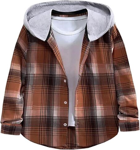 Geckatte Kids Boys Girls Button Down Shirts Long Sleeve Lightweight Plaid Hooded Flannel Shirt Cute Tops in Saudi Arabia