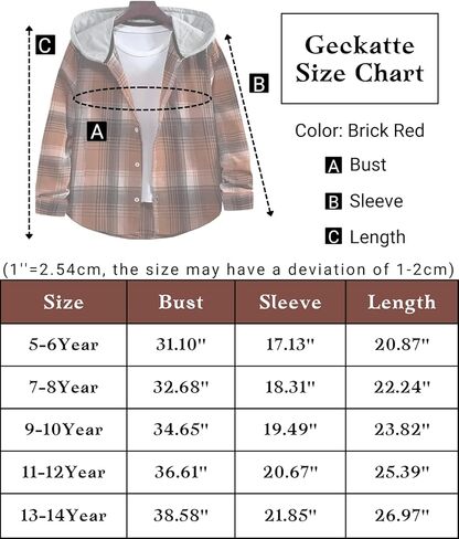 Geckatte Kids Boys Girls Button Down Shirts Long Sleeve Lightweight Plaid Hooded Flannel Shirt Cute Tops in Saudi Arabia