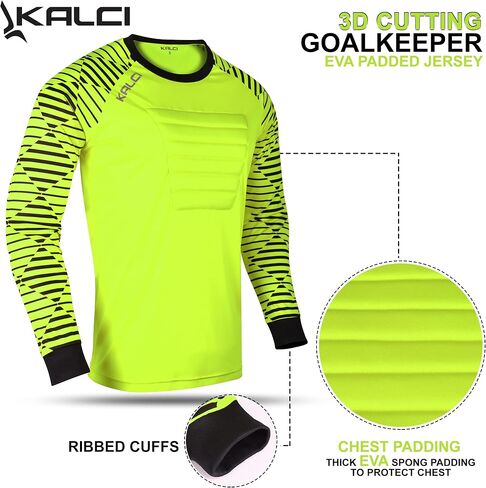 Kalci Soccer Goalie Shirt, Padded Goalkeeper Jersey, Youth/Adult & Kids Sizes, Long Sleeve Football Padded Shirt Mens in Kuwait