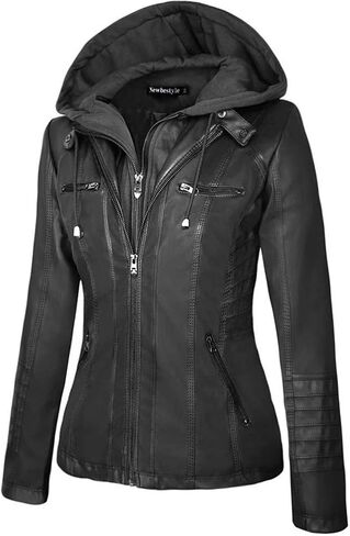 Newbestyle Faux Leather Jacket for Women Casual Moto Biker Jacket Quilted Full-Zip Coat in Saudi Arabia