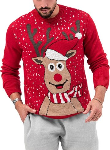 Karlywindow Mens Ugly Christmas Sweater Holiday Reindeer Snowflake Santa Soft Pullover Long Sleeve Knitted Sweaters in Saudi Arabia