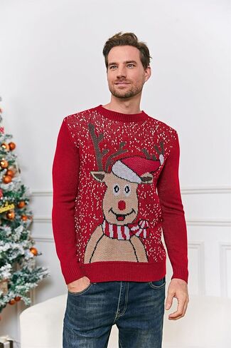 Karlywindow Mens Ugly Christmas Sweater Holiday Reindeer Snowflake Santa Soft Pullover Long Sleeve Knitted Sweaters in Saudi Arabia