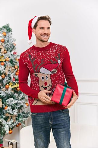 Karlywindow Mens Ugly Christmas Sweater Holiday Reindeer Snowflake Santa Soft Pullover Long Sleeve Knitted Sweaters in Saudi Arabia